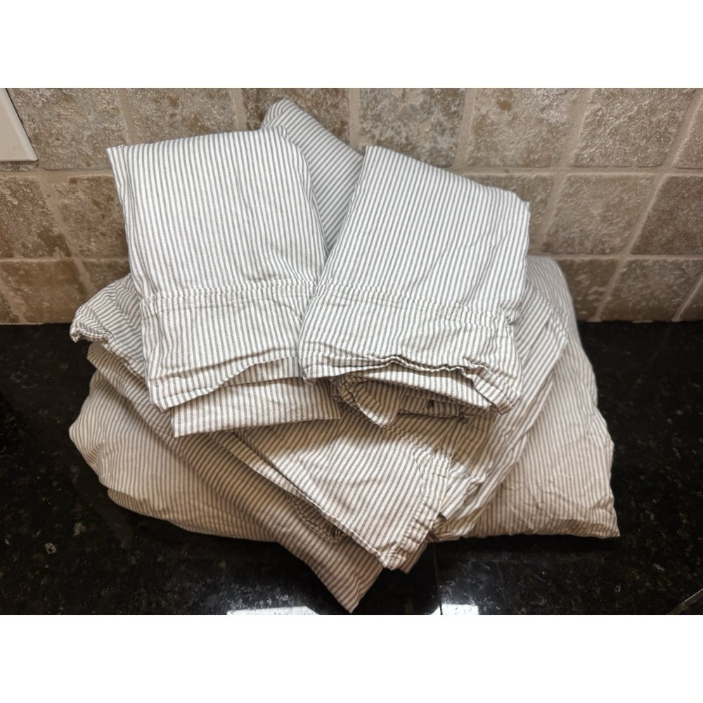 Hearth And Hand With Magnolia King Size Sheet Set Grey White Striped 4 Piece Set